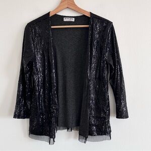 Michael Stars Soft stretchy jersey knit sequin black open front lined cardigan